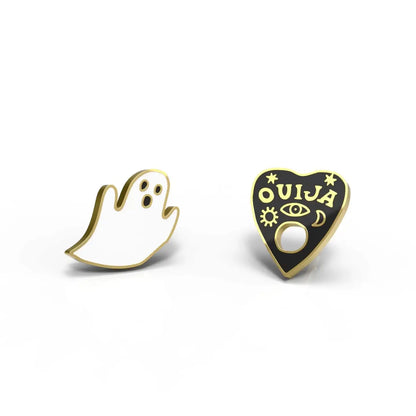 Ghost and Ouija 18k Gold Gilt Enamel Stud Earrings