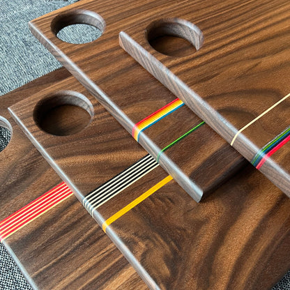 Rectangle Walnut Wood Cutting or Serving Board With Colored Stripes