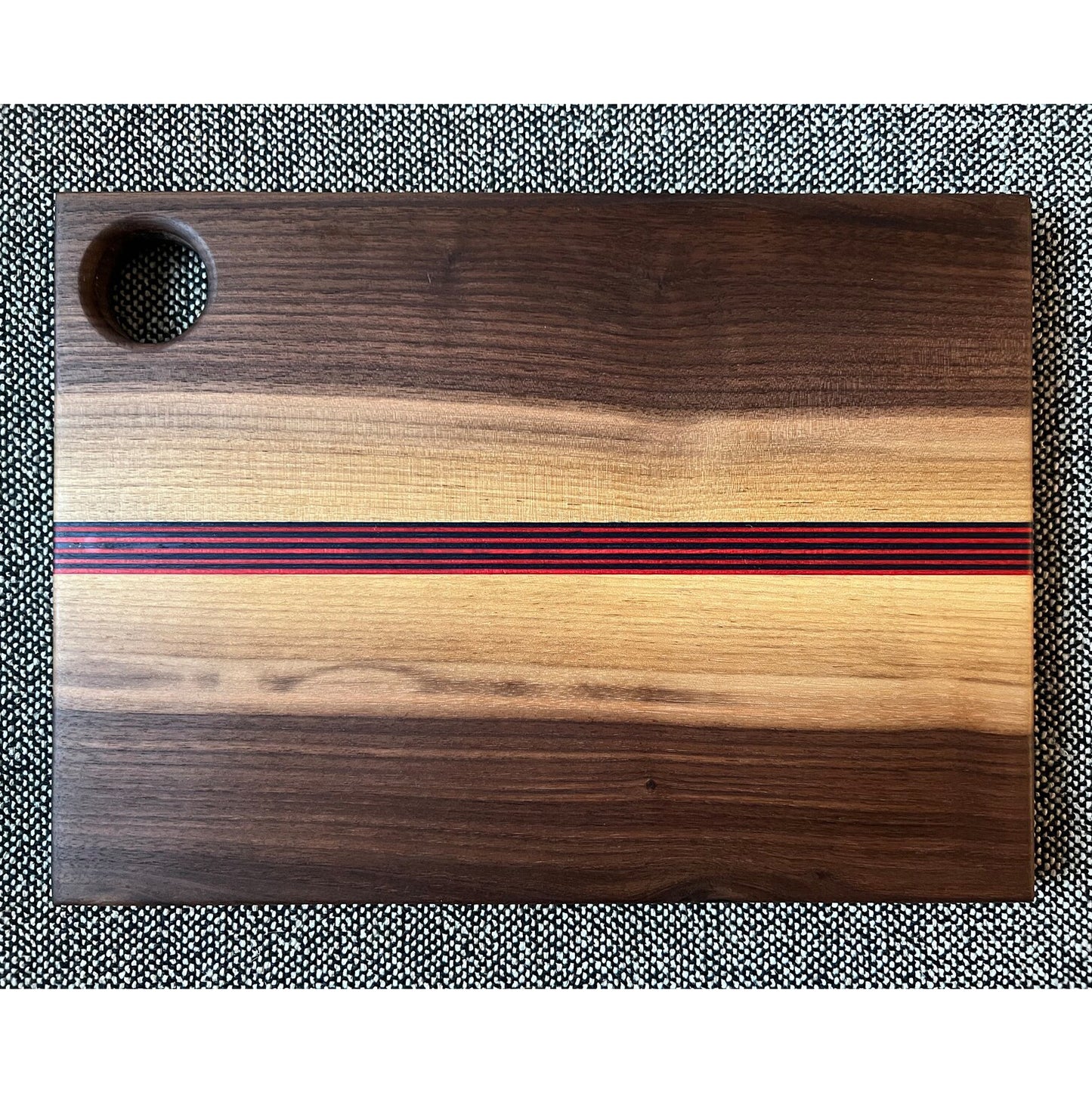 Rectangle Walnut Wood Cutting or Serving Board With Colored Stripes
