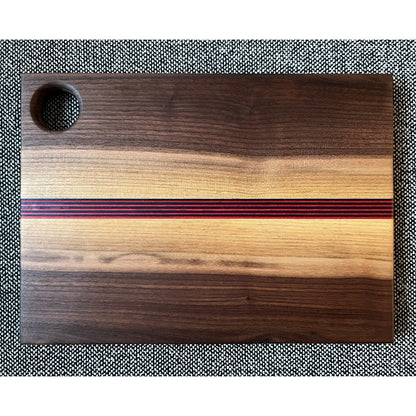 Rectangle Walnut Wood Cutting or Serving Board With Colored Stripes
