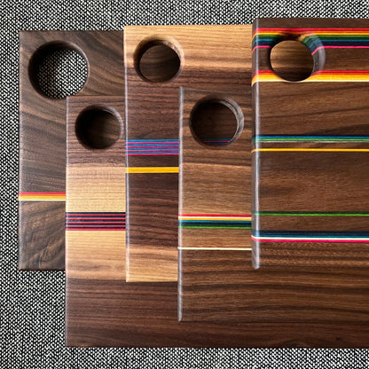 Rectangle Walnut Wood Cutting or Serving Board With Colored Stripes