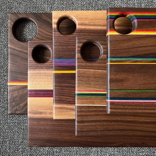 Rectangle Walnut Wood Cutting or Serving Board With Colored Stripes