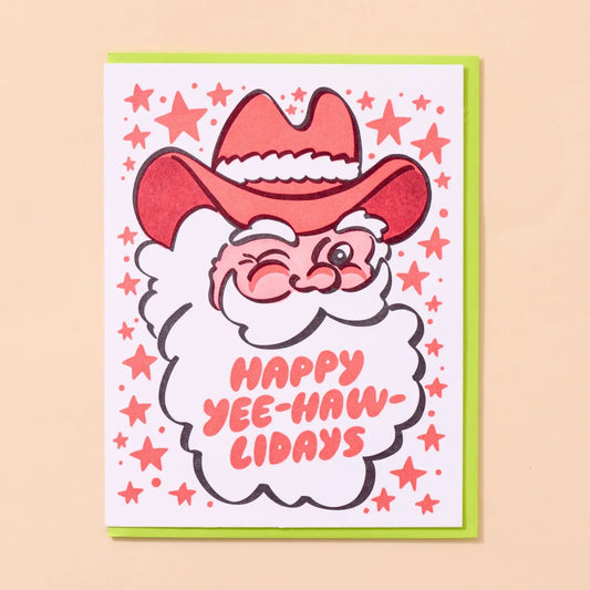 Happy Yee-Haw-Lidays Santa Holiday Letterpress Greeting Card