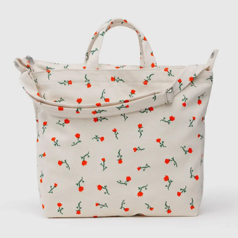 Floral-patterned tote bag on a white background