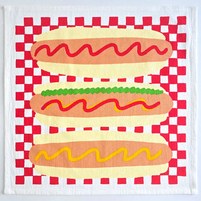 Hot Dog Silkscreened Flour Sack Tea Towel