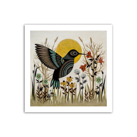 Hummingbird in the Garden 8" x 8" Paper Cut Print