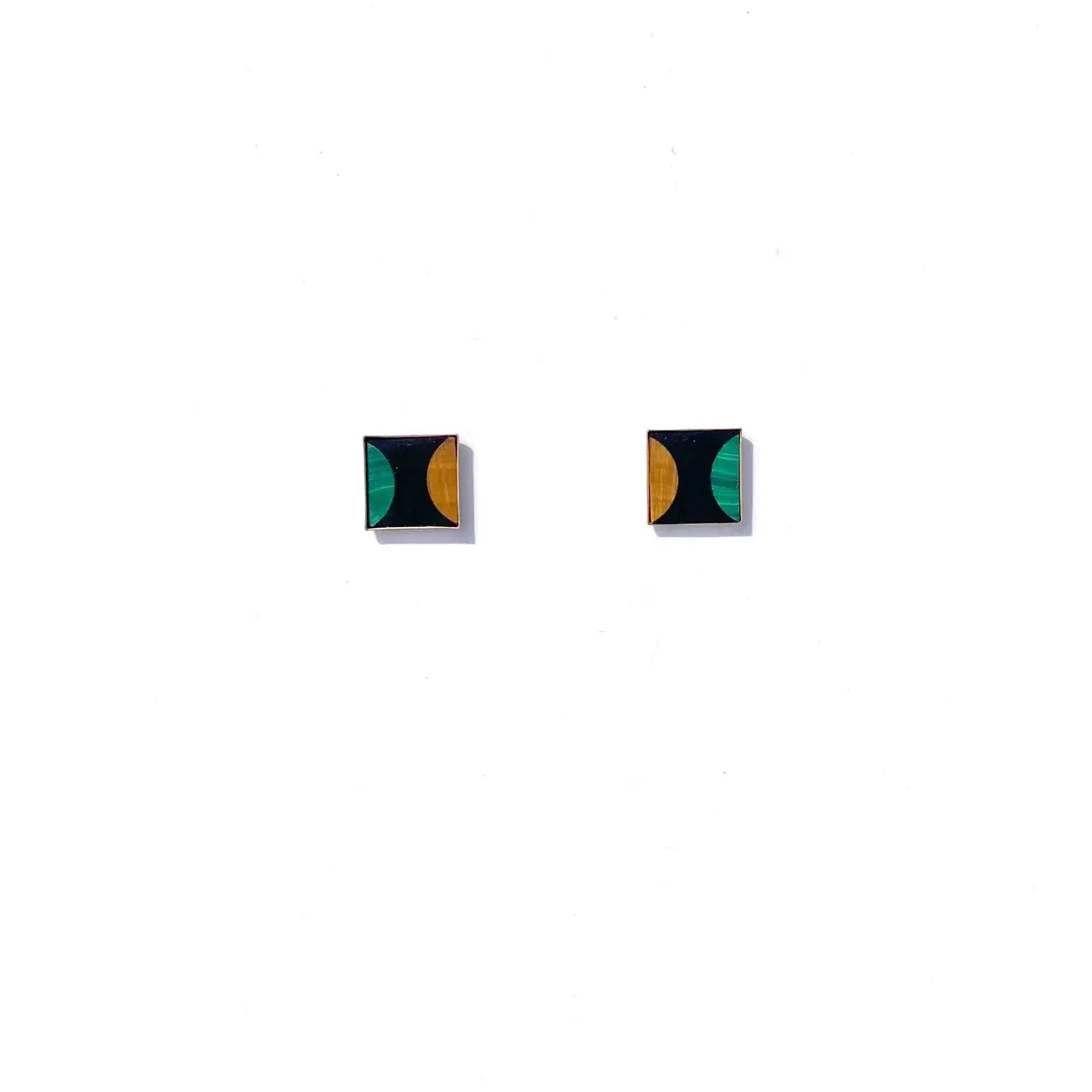 Malachite, Tiger's Eye, and Onyx Square Stud Earrings