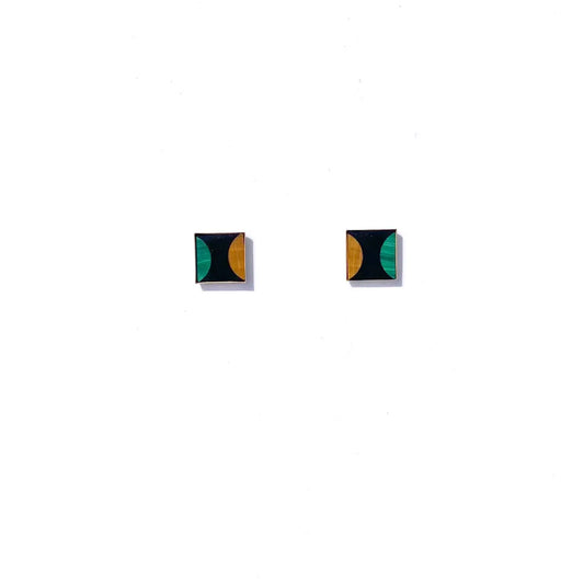 Malachite, Tiger's Eye, and Onyx Square Stud Earrings