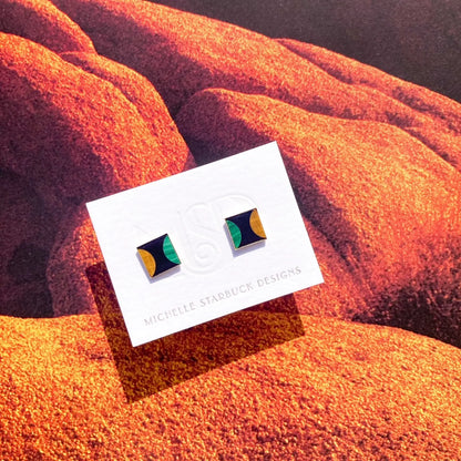 Malachite, Tiger's Eye, and Onyx Square Stud Earrings