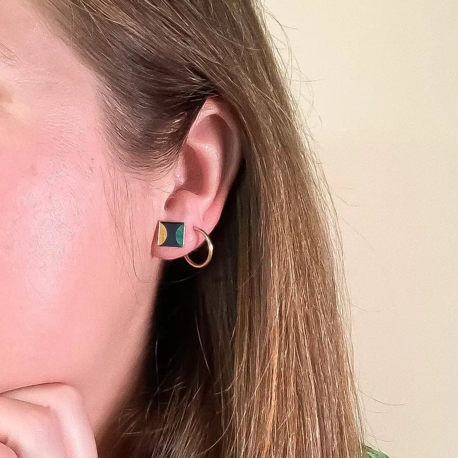 Malachite, Tiger's Eye, and Onyx Square Stud Earrings