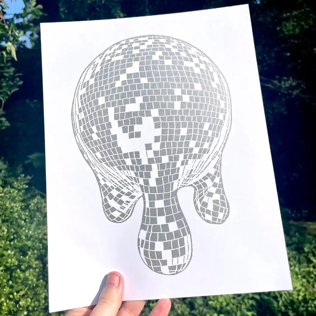 Melting Disco Ball 8.5" x 11" Linocut Art Print