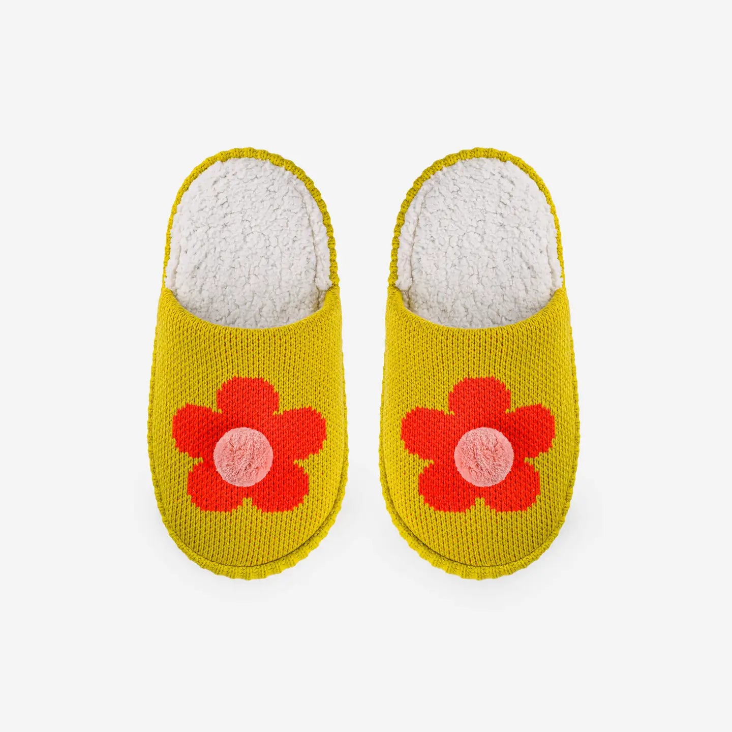 Flower Pom Slide Knit Slippers
