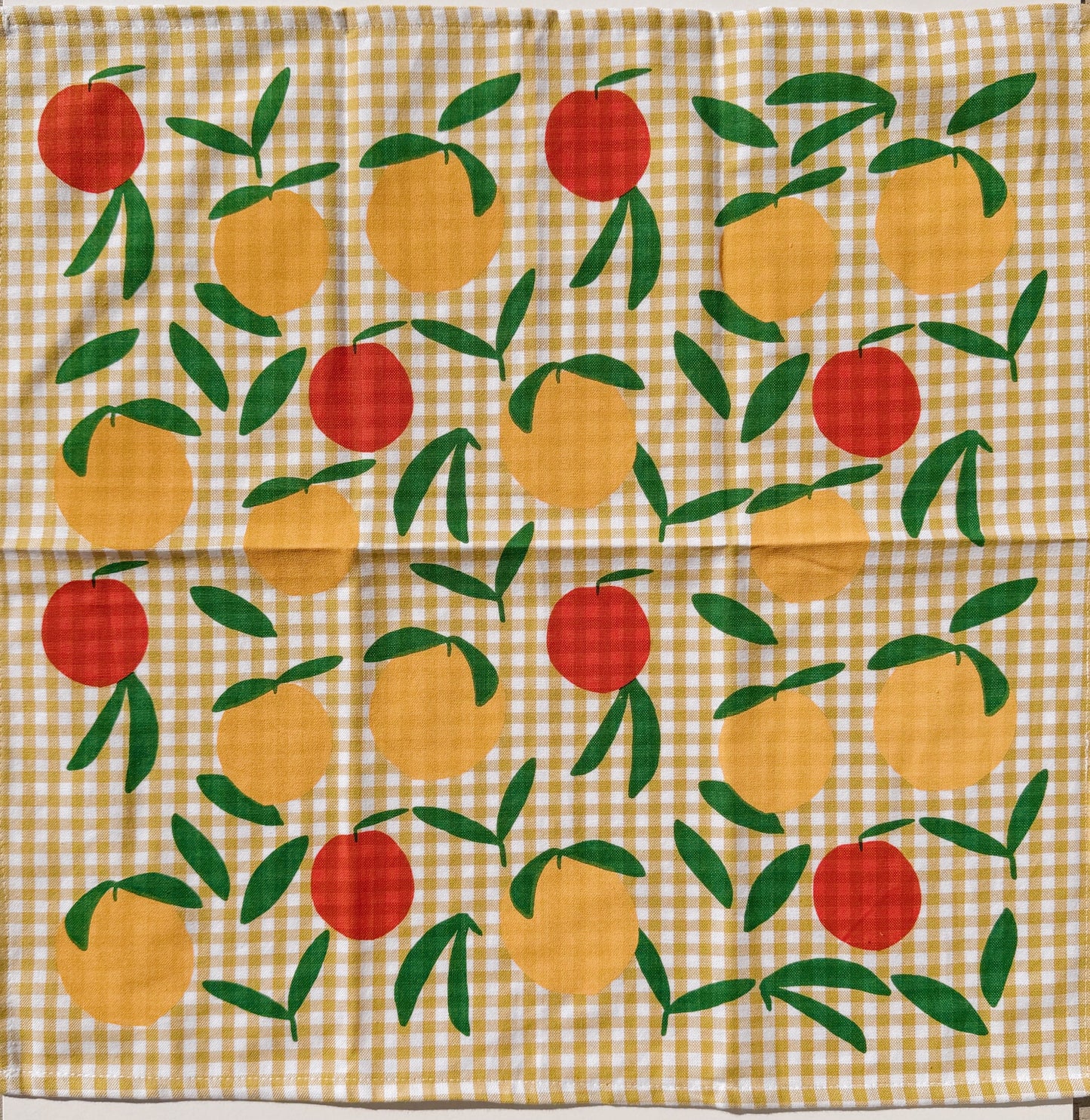 Peach Toss Gingham Silkscreen Tea Towel