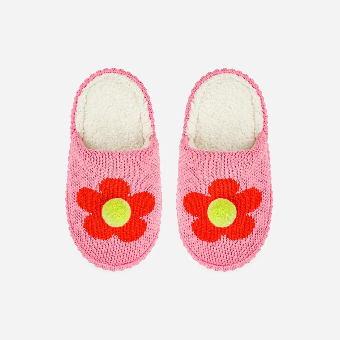 Flower Pom Slide Knit Slippers