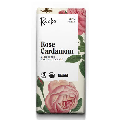 Rose Cardamom Unroasted 68% Dark Chocolate Bar