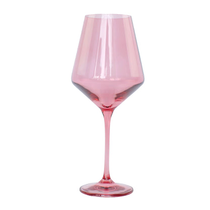 Handblown Rose Pink Colored Wine Glass