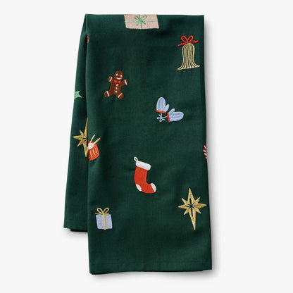 Signs of the Season Holiday Embroidered Kitchen Tea Towel