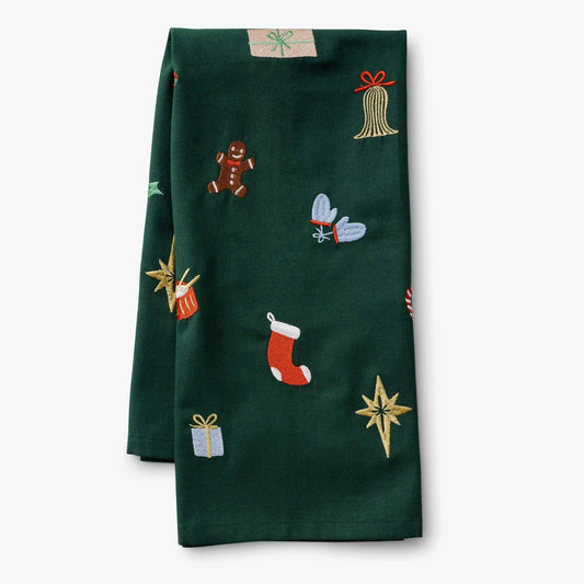 Signs of the Season Holiday Embroidered Kitchen Tea Towel