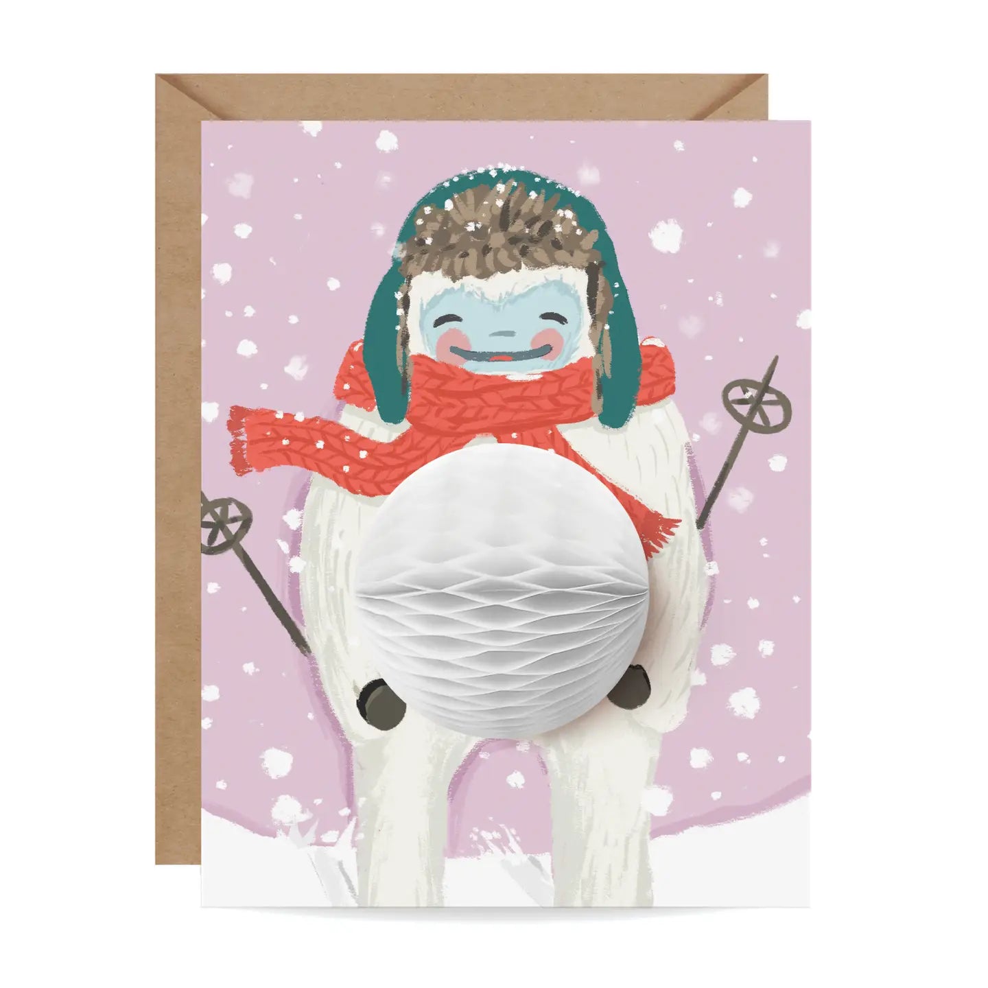 Skiing Yeti Suit Pop-Up Holiday Card