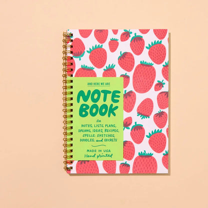 Strawberry Spiral Bound Letterpress Notebook