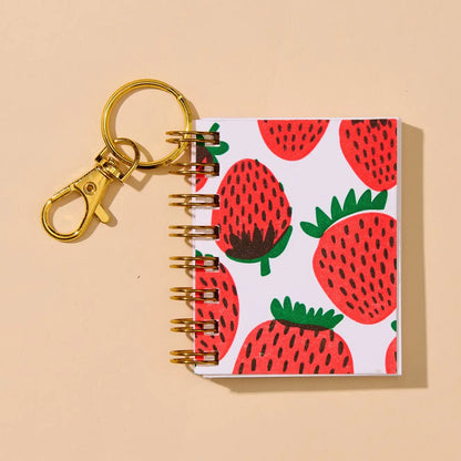 Strawberry Mini Bag Charm Spiral Letterpress Notebook