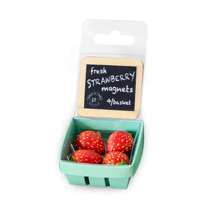 Strawberry Magnets in Basket (Set of 4)