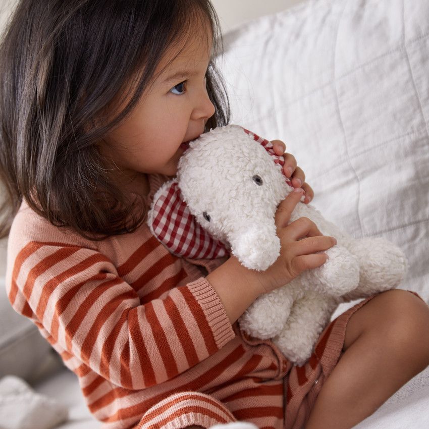 Organic Cotton Red Gingham Elephant Baby Plush Toy