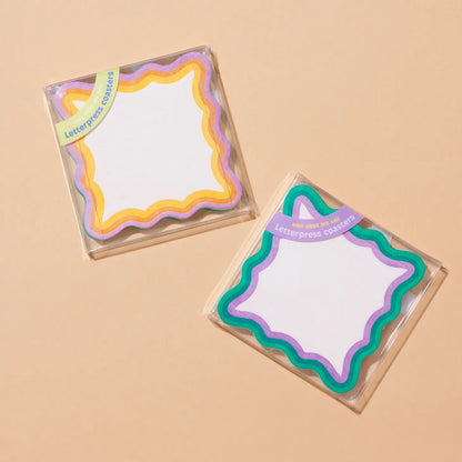 Tea Time Pastel Striped Scalloped Letterpress Coaster Set