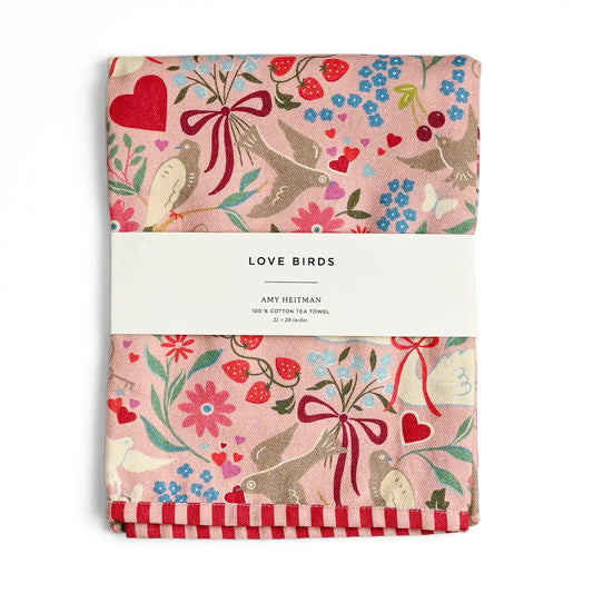 Love Birds Valentine's Floral Kitchen Tea Towel