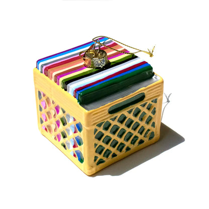 Vinyl Record Crate Handblown Glass Holiday Ornament