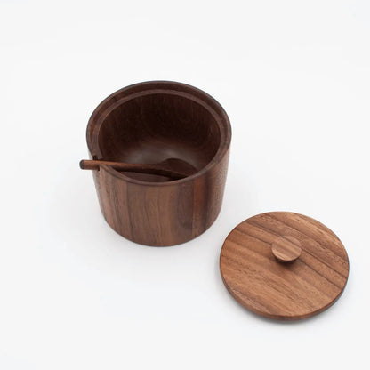 Walnut Hardwood Lidded Salt Cellar with Spoon