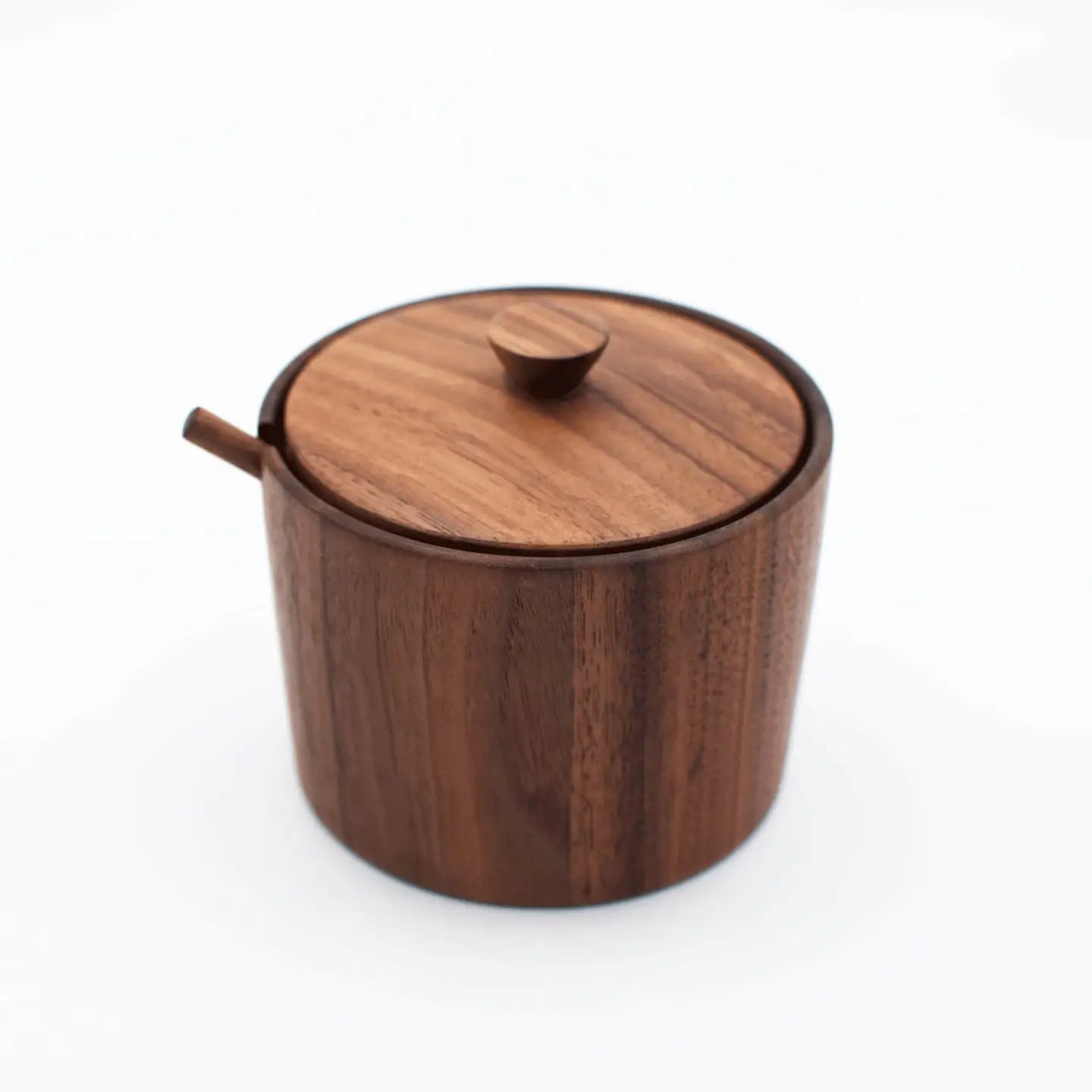 Walnut Hardwood Lidded Salt Cellar with Spoon