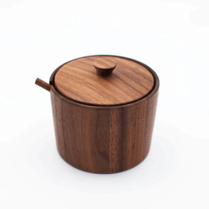Walnut Hardwood Lidded Salt Cellar with Spoon