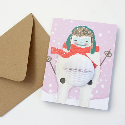 Skiing Yeti Suit Pop-Up Holiday Card