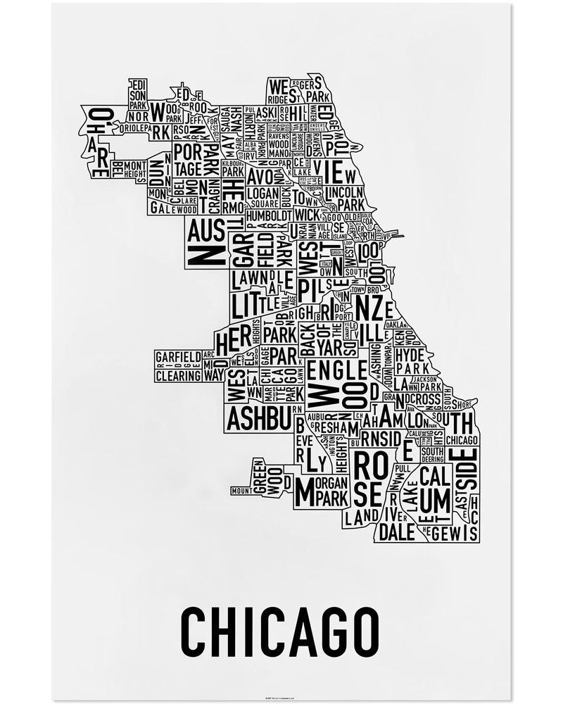 Chicago Typographic Neighborhood Map Poster