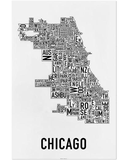Chicago Typographic Neighborhood Map Poster