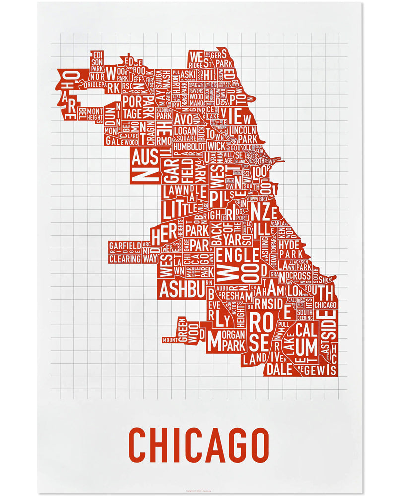 Chicago Typographic Neighborhood Map Poster