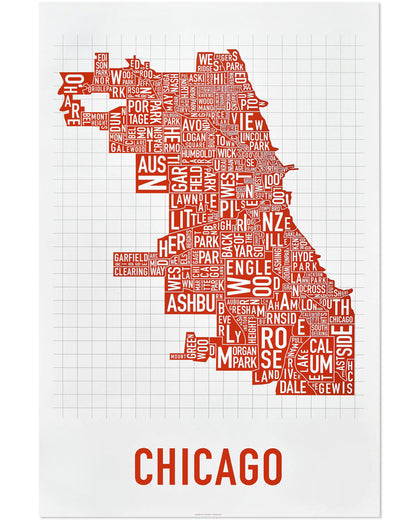 Chicago Typographic Neighborhood Map Poster