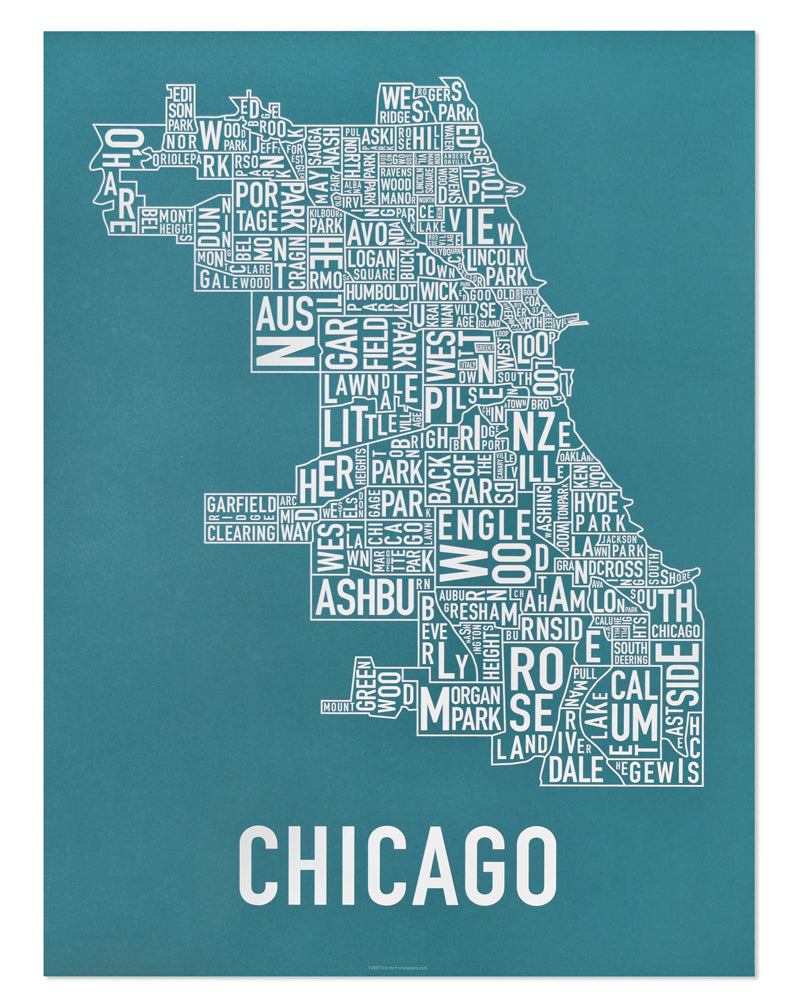 Chicago Typographic Neighborhood Map Poster