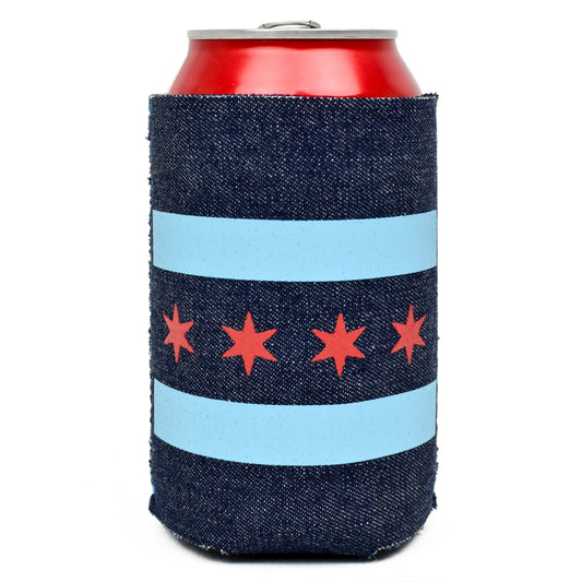 chicago flag can cooler denim material
