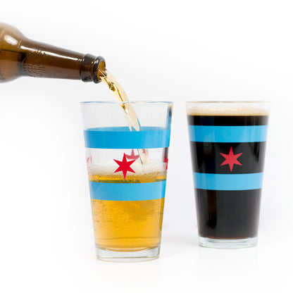 Chicago Flag 16 Oz Glass