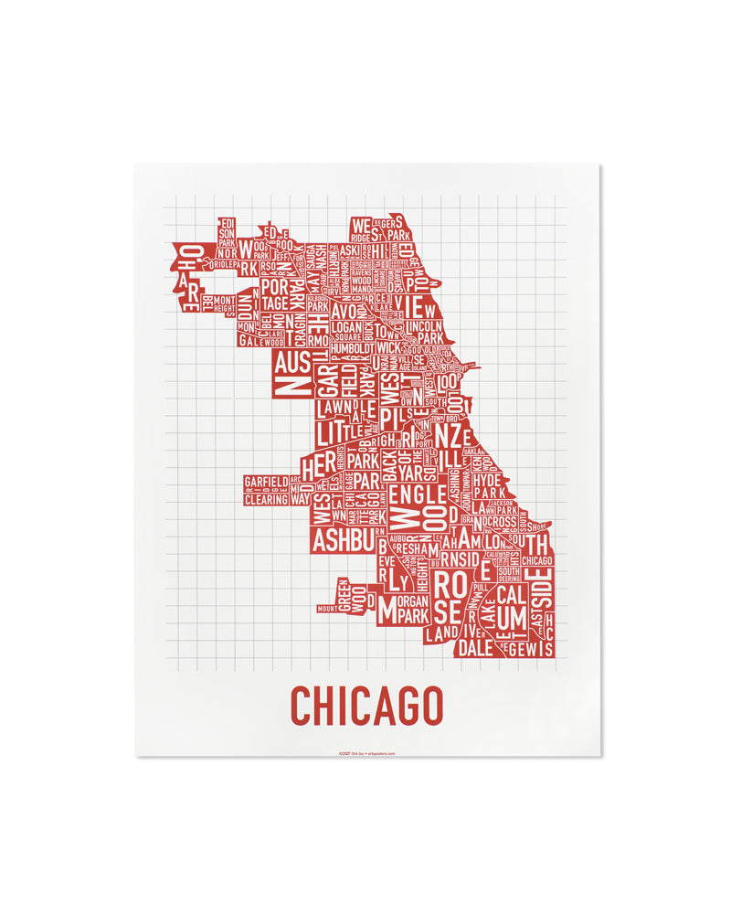 Chicago Typographic Neighborhood Map Poster
