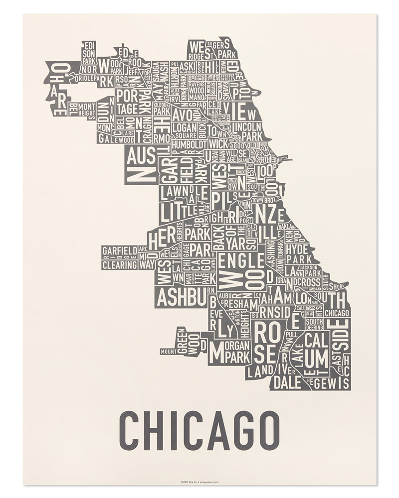 Chicago Typographic Neighborhood Map Poster