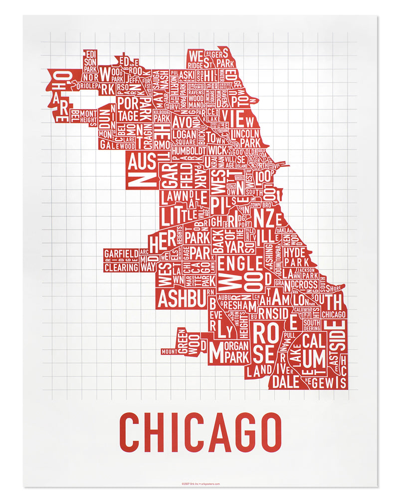 Chicago Typographic Neighborhood Map Poster