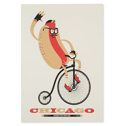 Chicago Style 1893 Hot Dog on Bike 18" x 24" Screen Print
