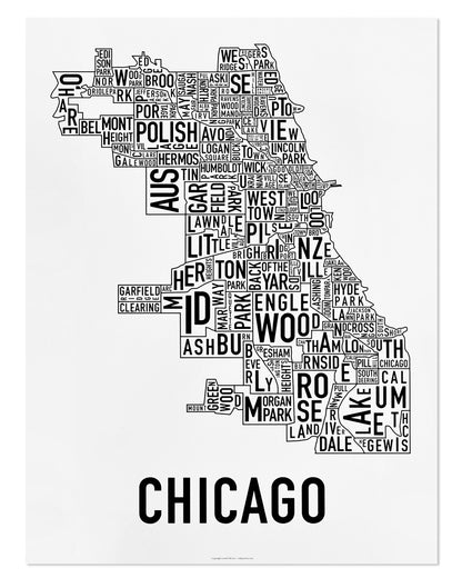 Chicago Typographic Neighborhood Map Poster