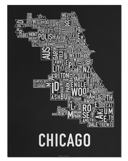 Chicago Typographic Neighborhood Map Poster