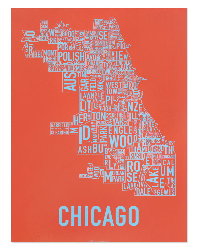 Chicago Typographic Neighborhood Map Poster