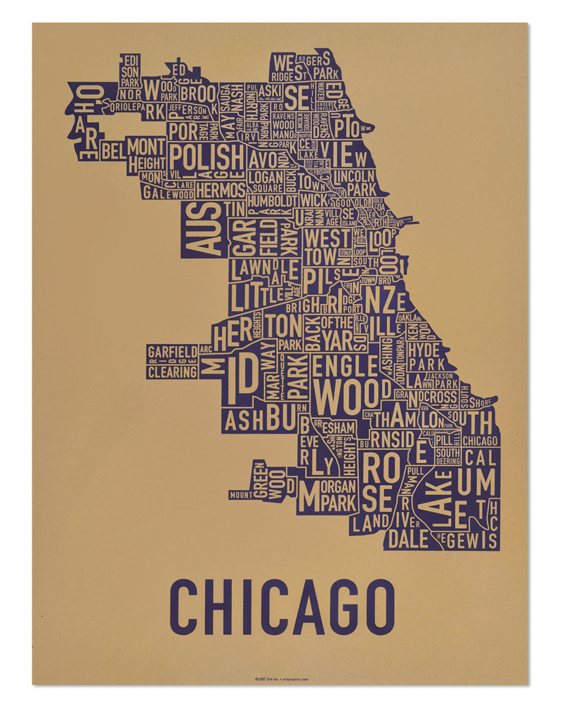 Chicago Typographic Neighborhood Map Poster