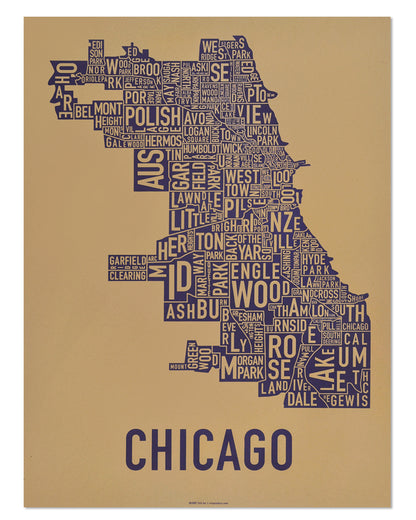 Chicago Typographic Neighborhood Map Poster